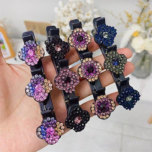 Assorted design Three Flower Side Hair Clip ( Pack of 4 )